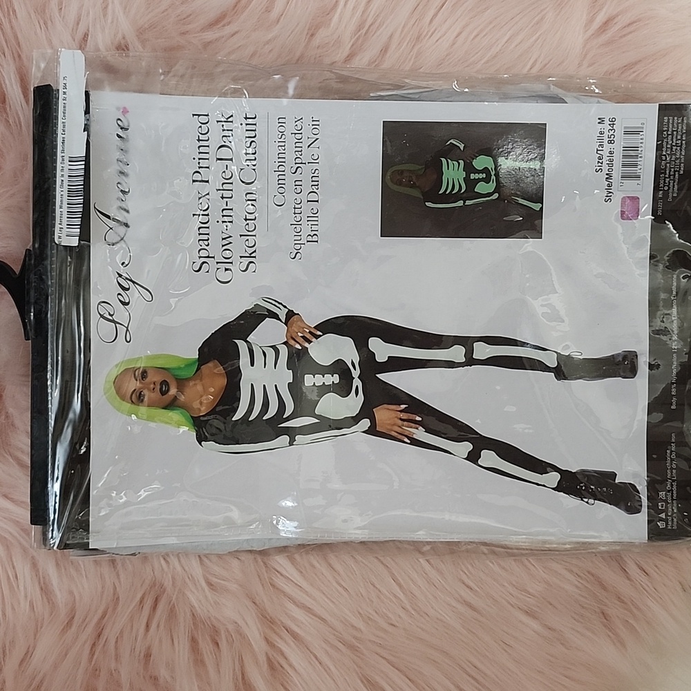 Brand New LEG AVENUE SPANDEX GLOW-IN-THE-DARK SKELETON CATSUIT-M